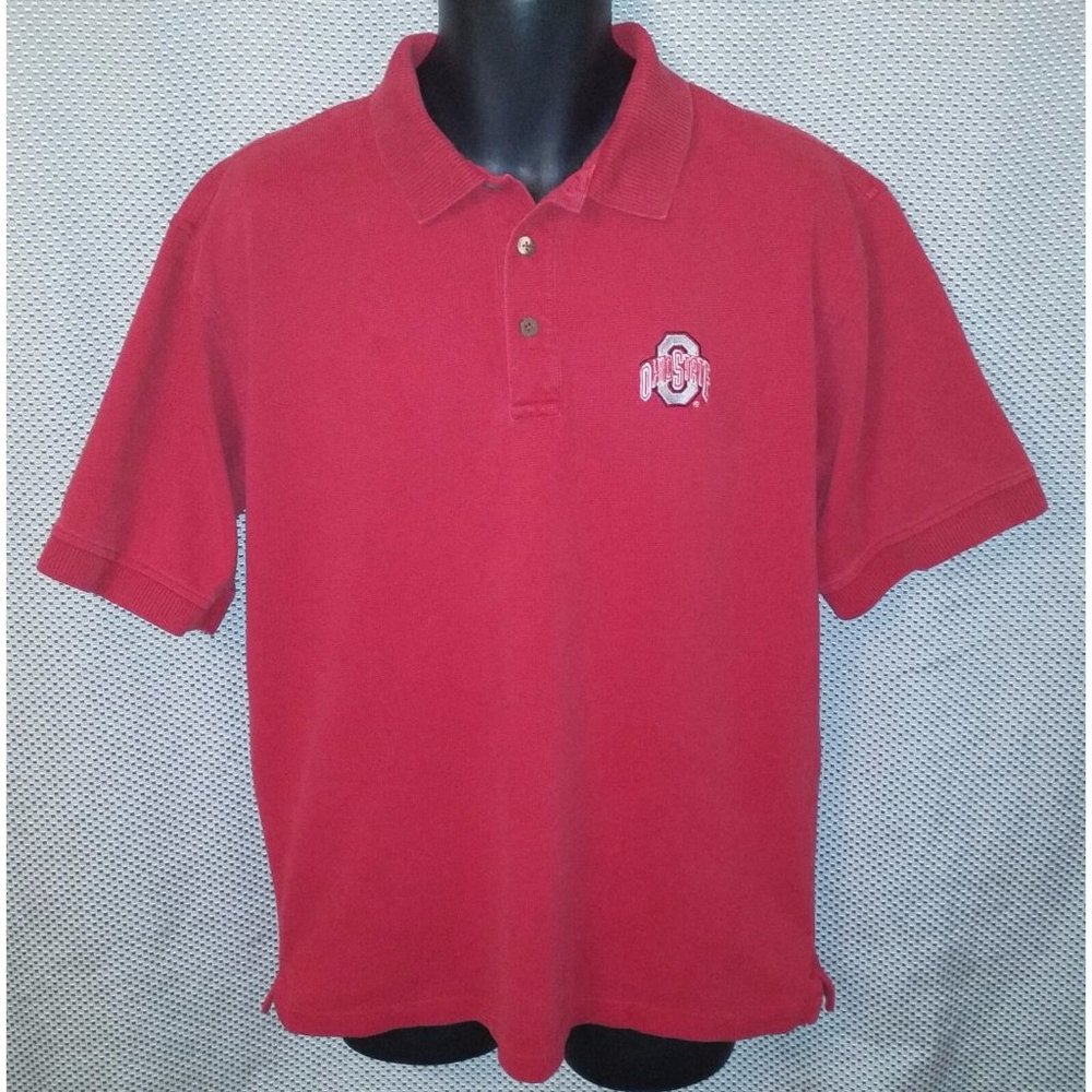 Ohio State Buckeyes Scarlet Pique Cotton Block O Golf Polo Shirt - Mens Medium